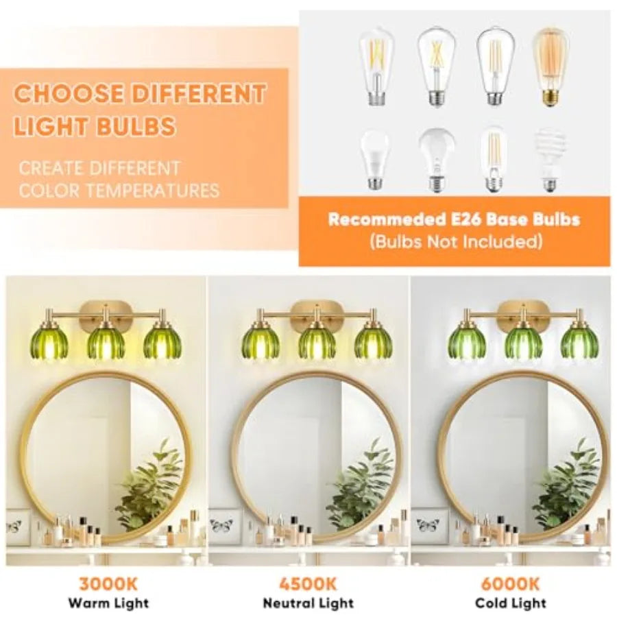 Three Light Brushed Vanity Light Fixture With Tulip Glass Shade