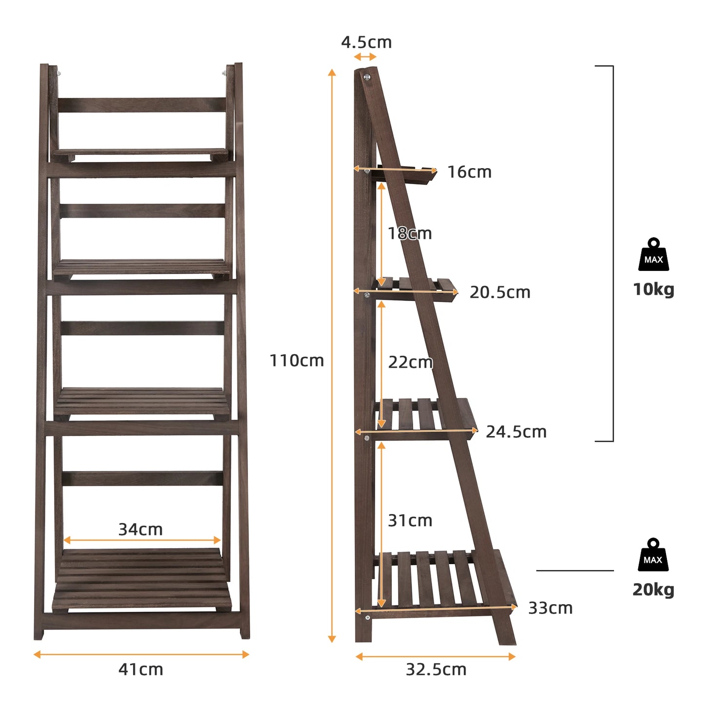 Folding Four Tier Ladder Shelf Wood Storage Rack Indoor