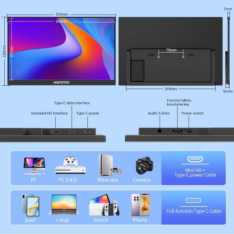 HGFRTEE Portable Monitor FHD IPS External Display for Laptops