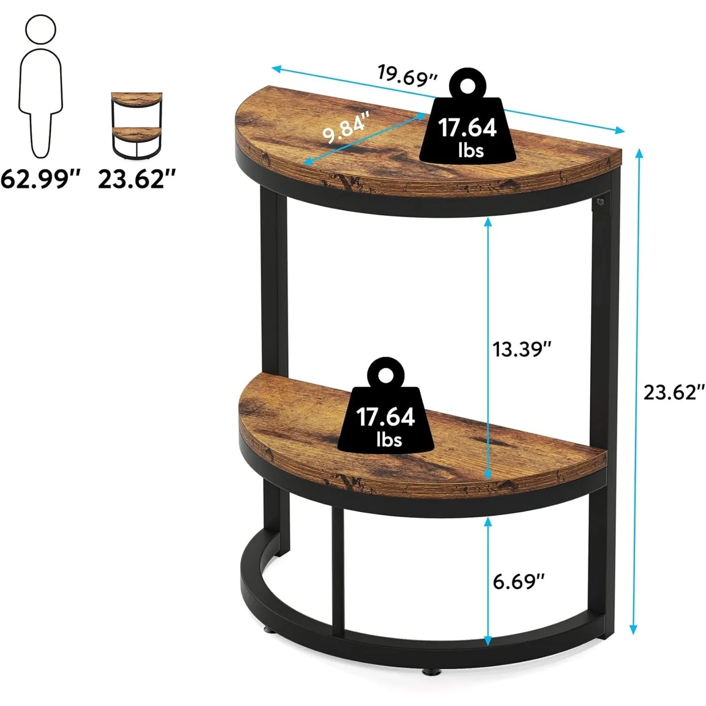 Little Tree Two Tier Semi Circle End Table With Storage