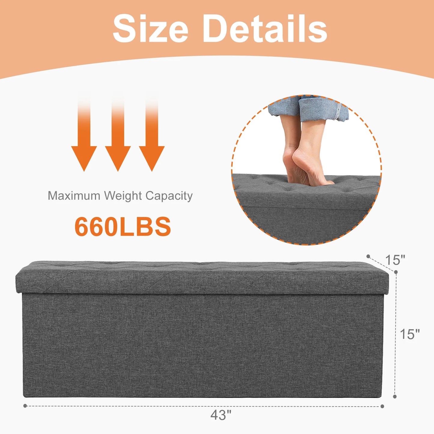 JHK Folding Storage Ottoman Bench With Hidden Toy Box