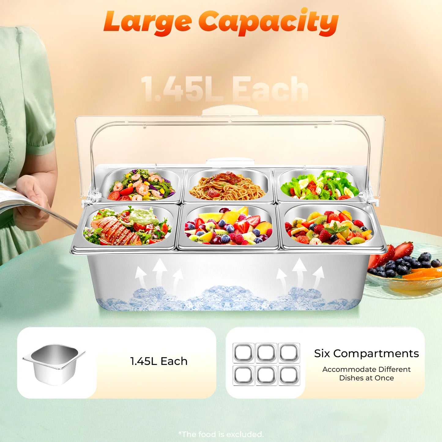 Bymaocar Six Pans Countertop Condiment Dispenser Salad Dressing Tray