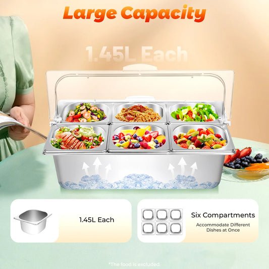 Bymaocar Six Pans Countertop Condiment Dispenser Salad Dressing Tray