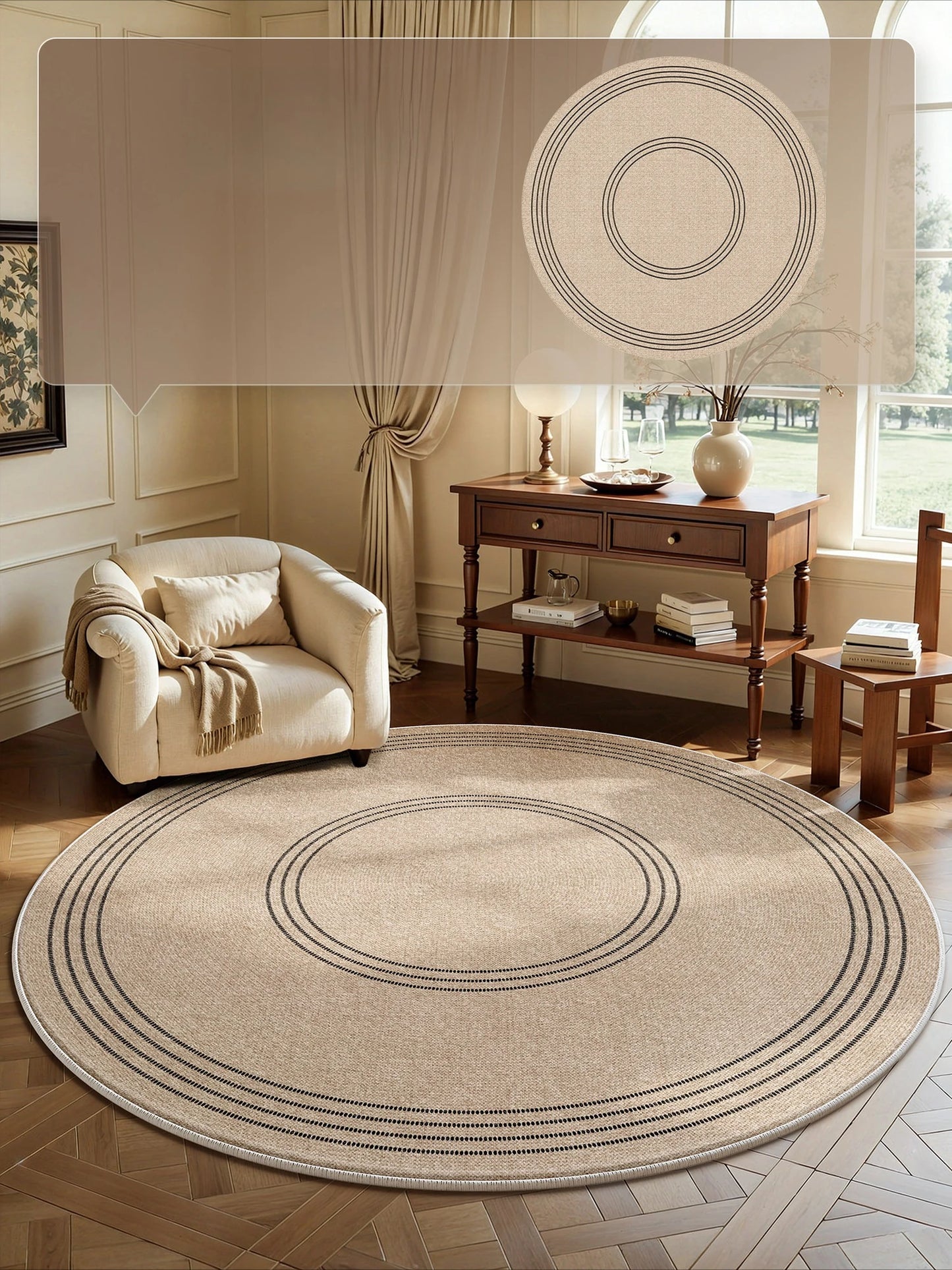 French Style Round Fluffy Plush Carpet for Living Room