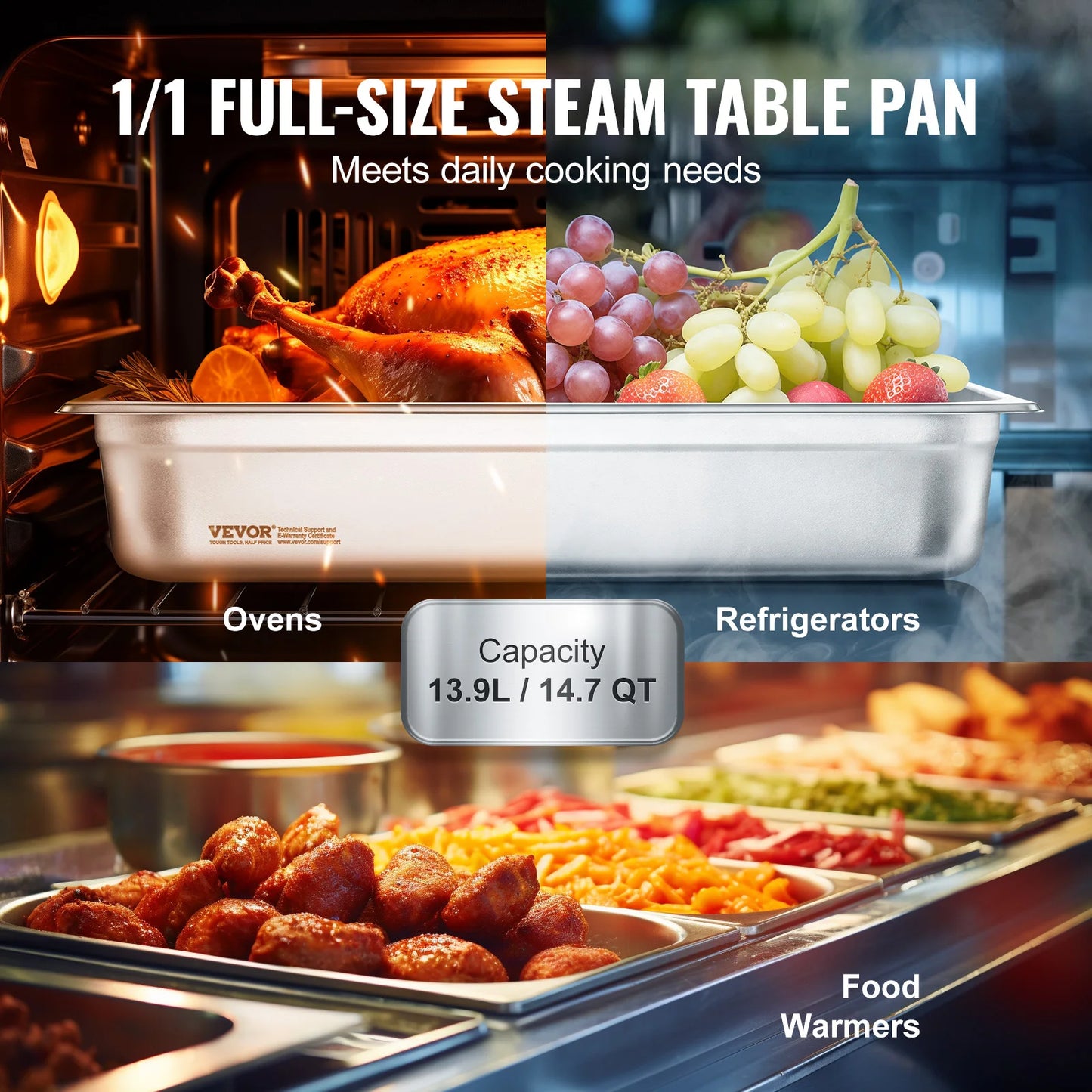 SucceBuy 4 Pack Hotel Pans Stainless Steel Steam Table Pan