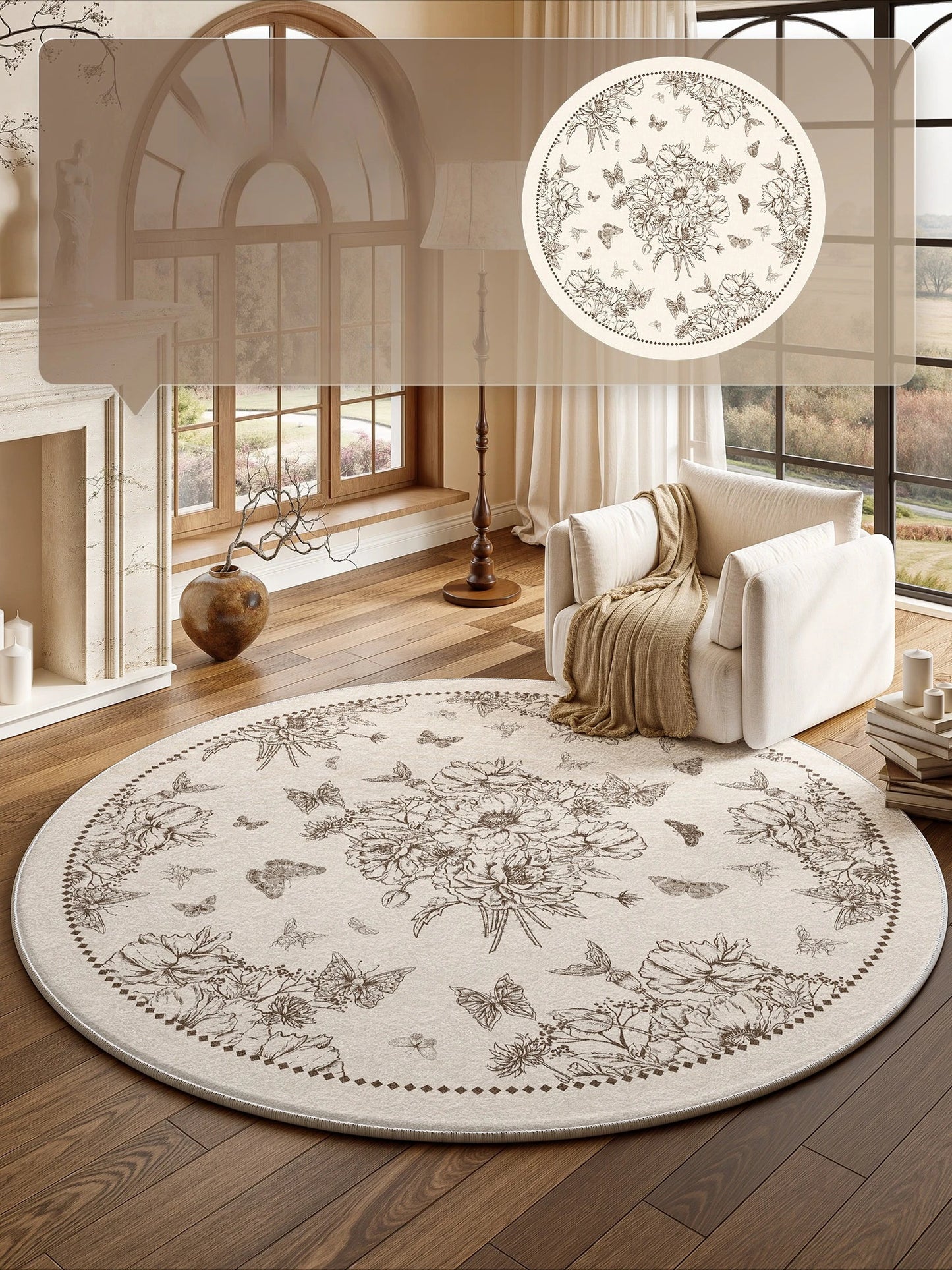 French Style Round Fluffy Plush Carpet for Living Room