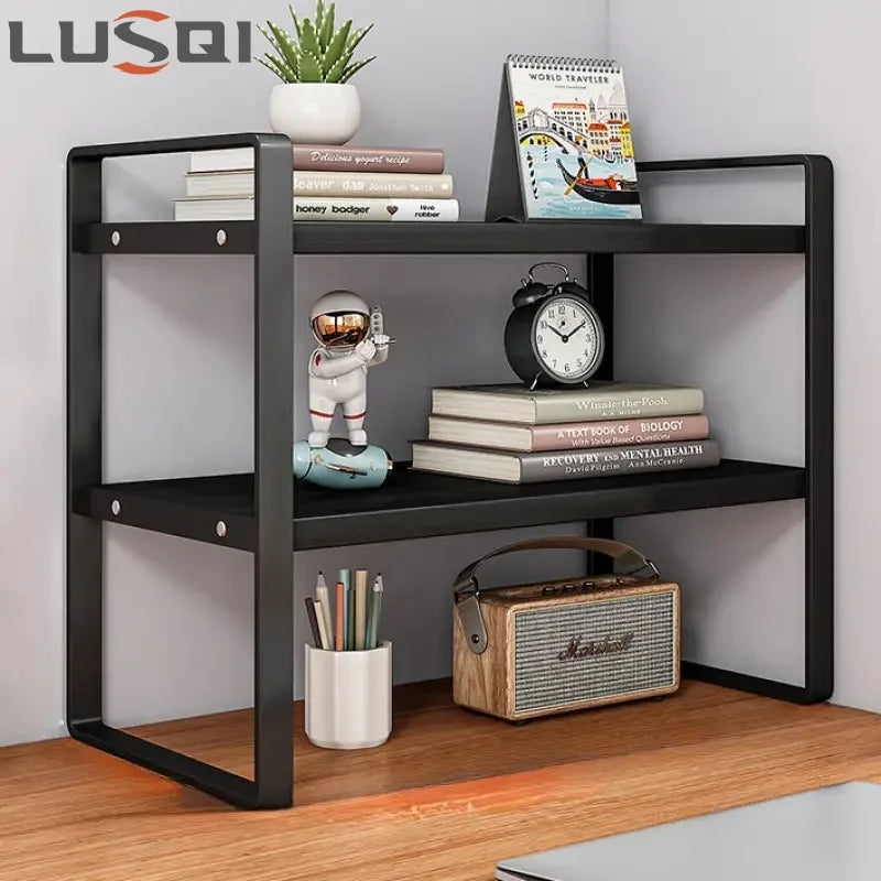 LUSQI 2 Tier Desk Shelf Storage Rack For Home Office