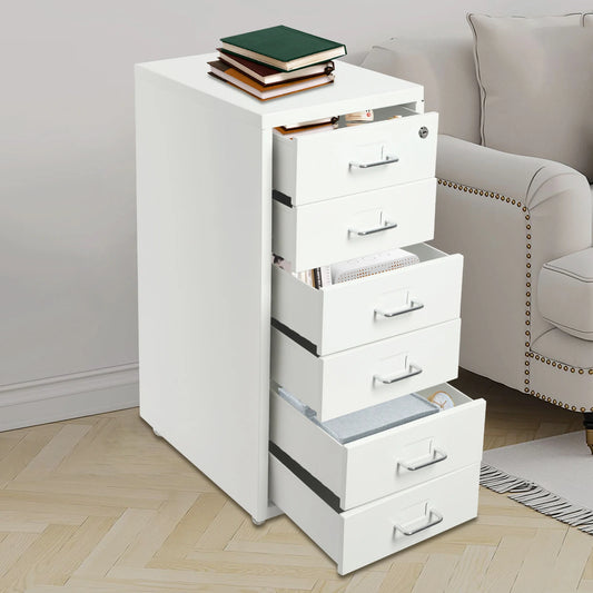 Six Drawer File Cabinet With Lock And Wheels For Office
