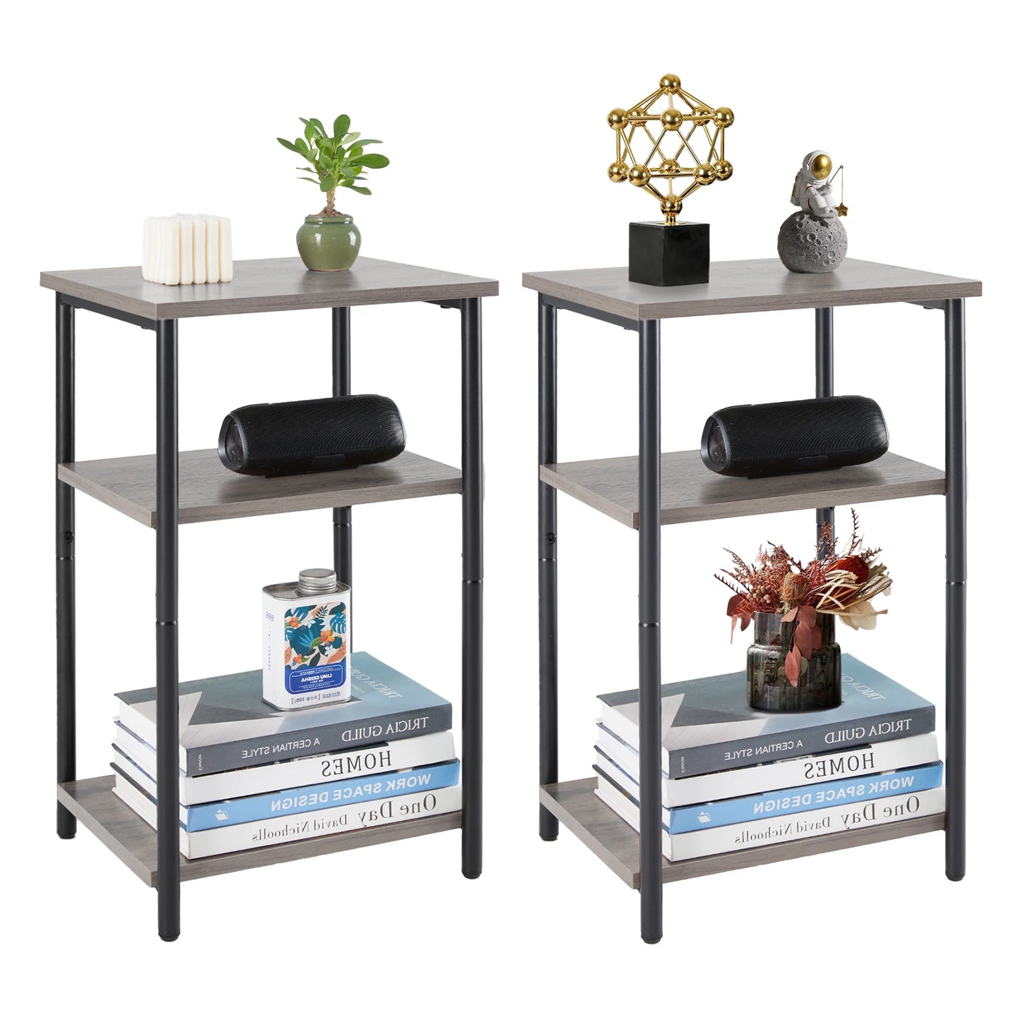JHK 2 To 3 Tier End Table Side Tables With Adjustable Feet