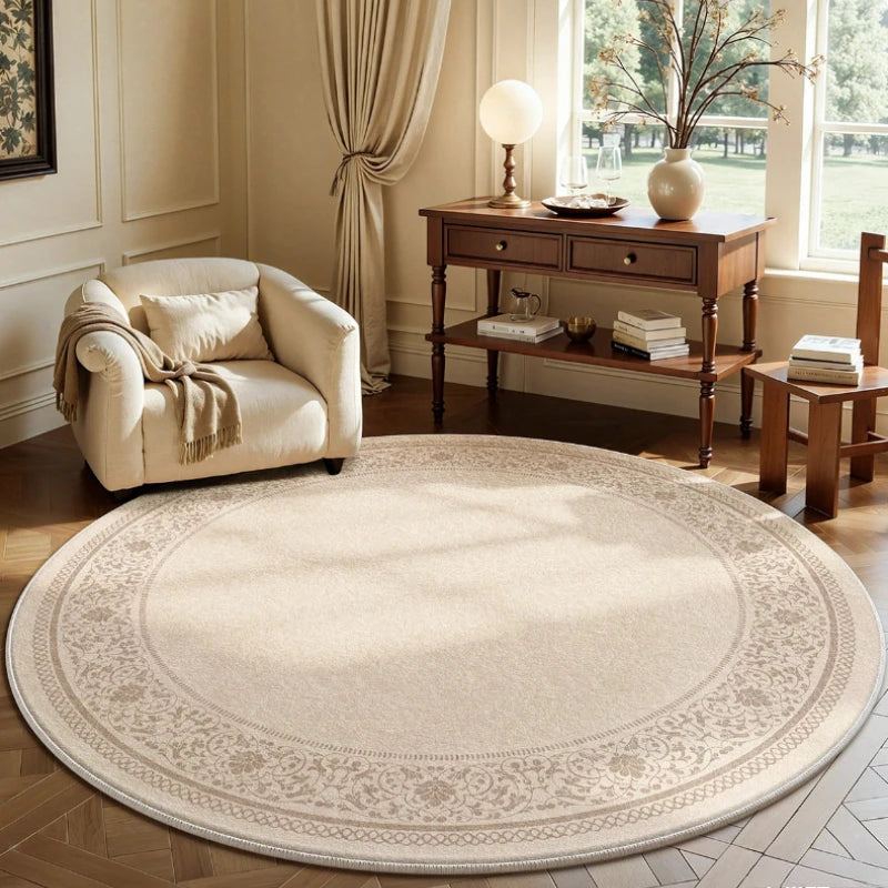 French Style Round Fluffy Plush Carpet for Living Room