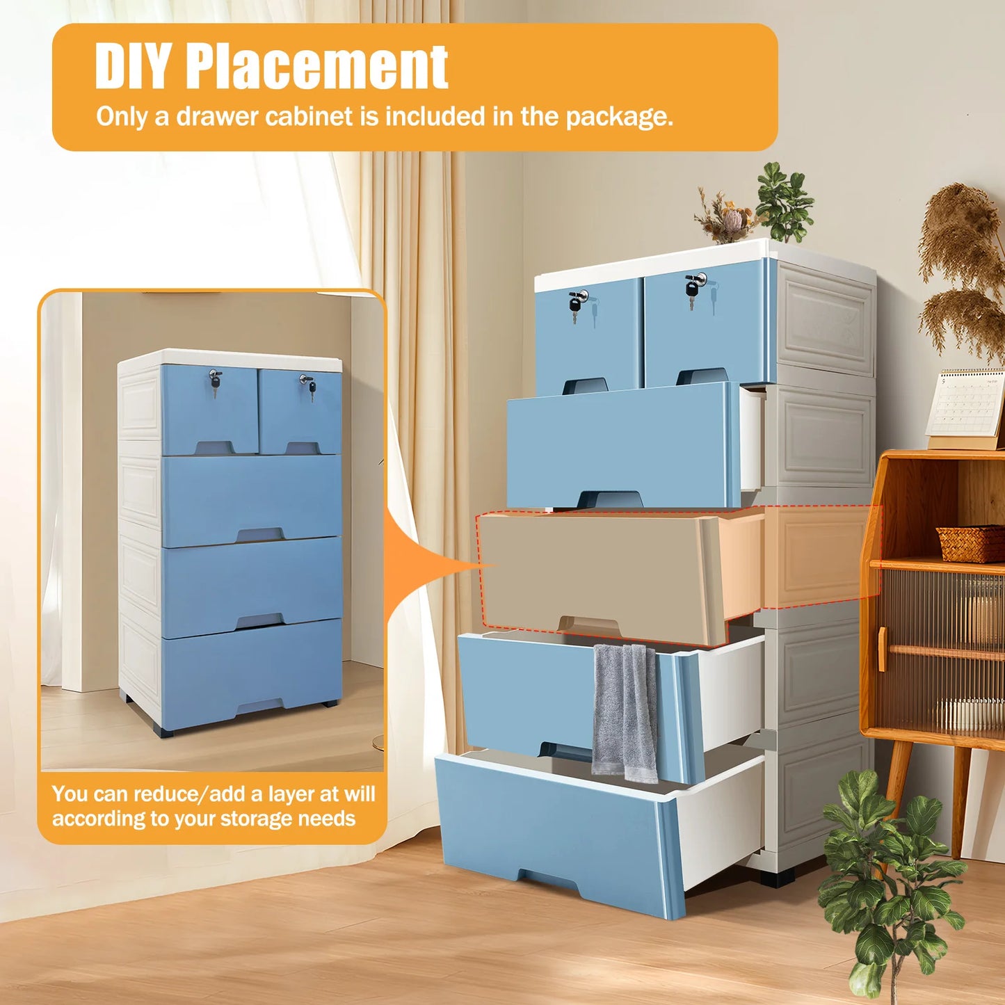 Six Drawer Plastic Dresser Storage Tower For Home Office Bedroom