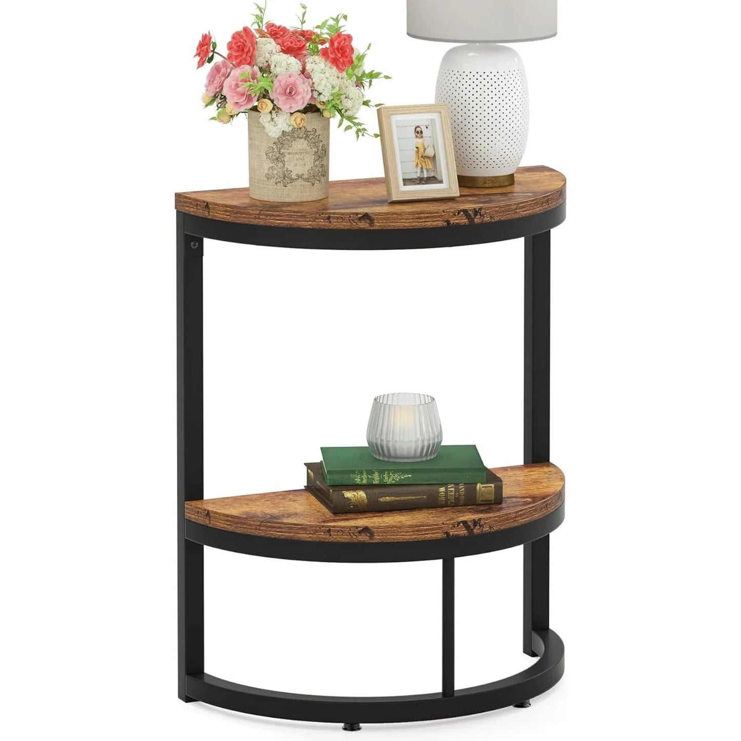 Little Tree Two Tier Semi Circle End Table With Storage