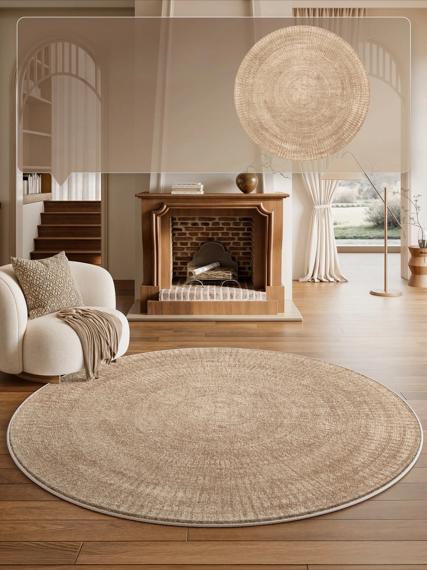 French Style Round Fluffy Plush Carpet for Living Room