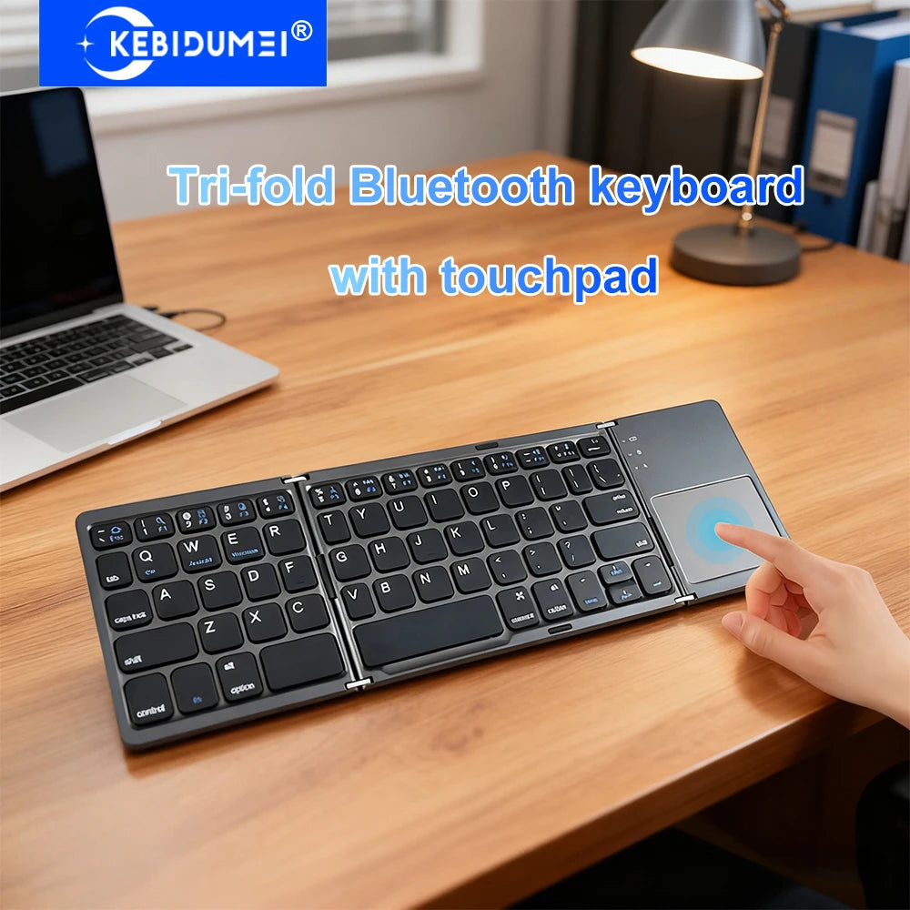 Kebidumei Tri-Fold Bluetooth Keyboard With Touchpad For Windows Android