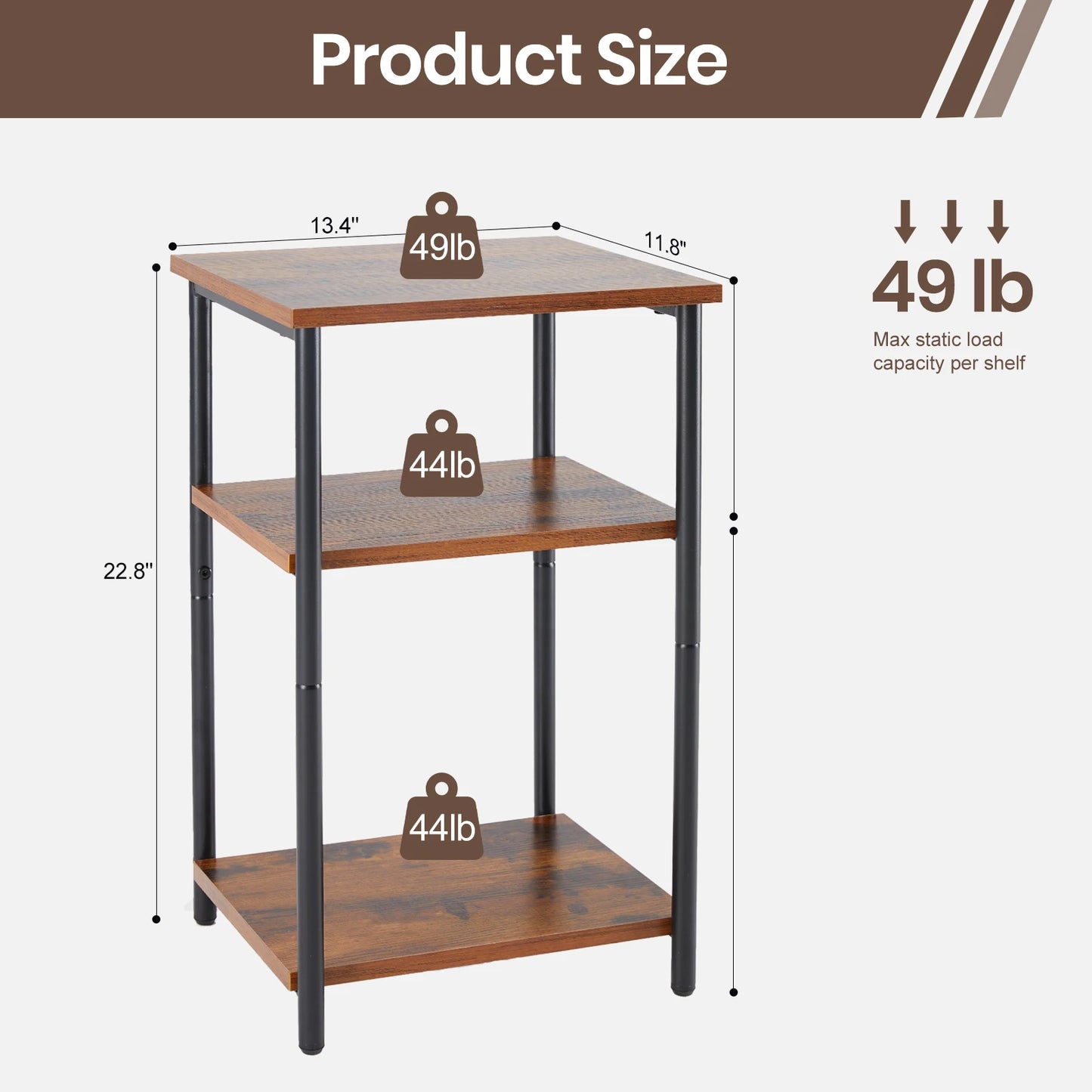 JHK 2 To 3 Tier End Table Side Tables With Adjustable Feet