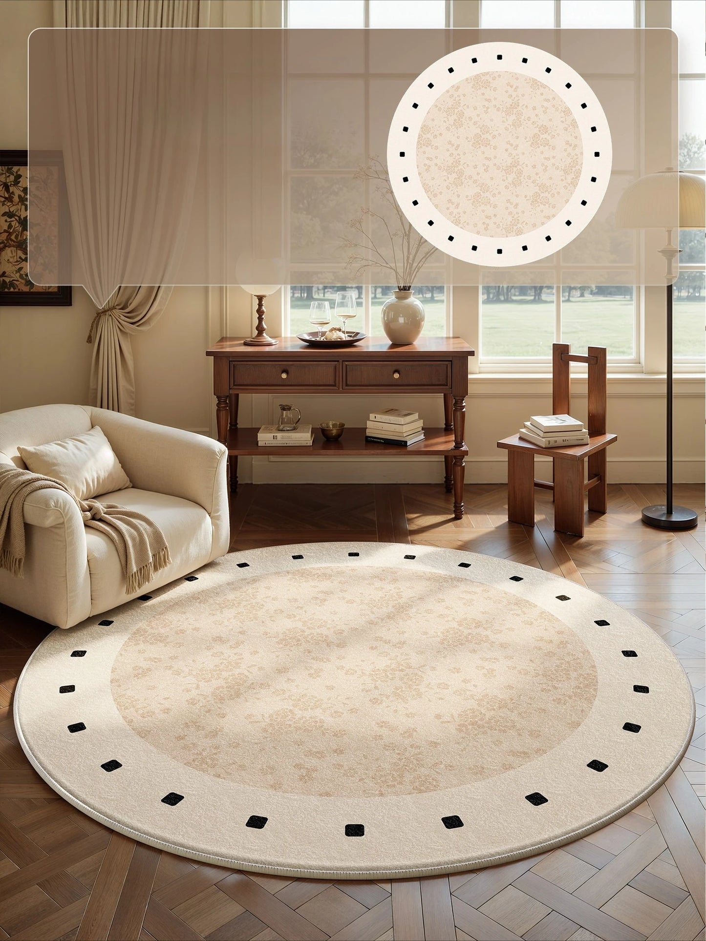 French Style Round Fluffy Plush Carpet for Living Room