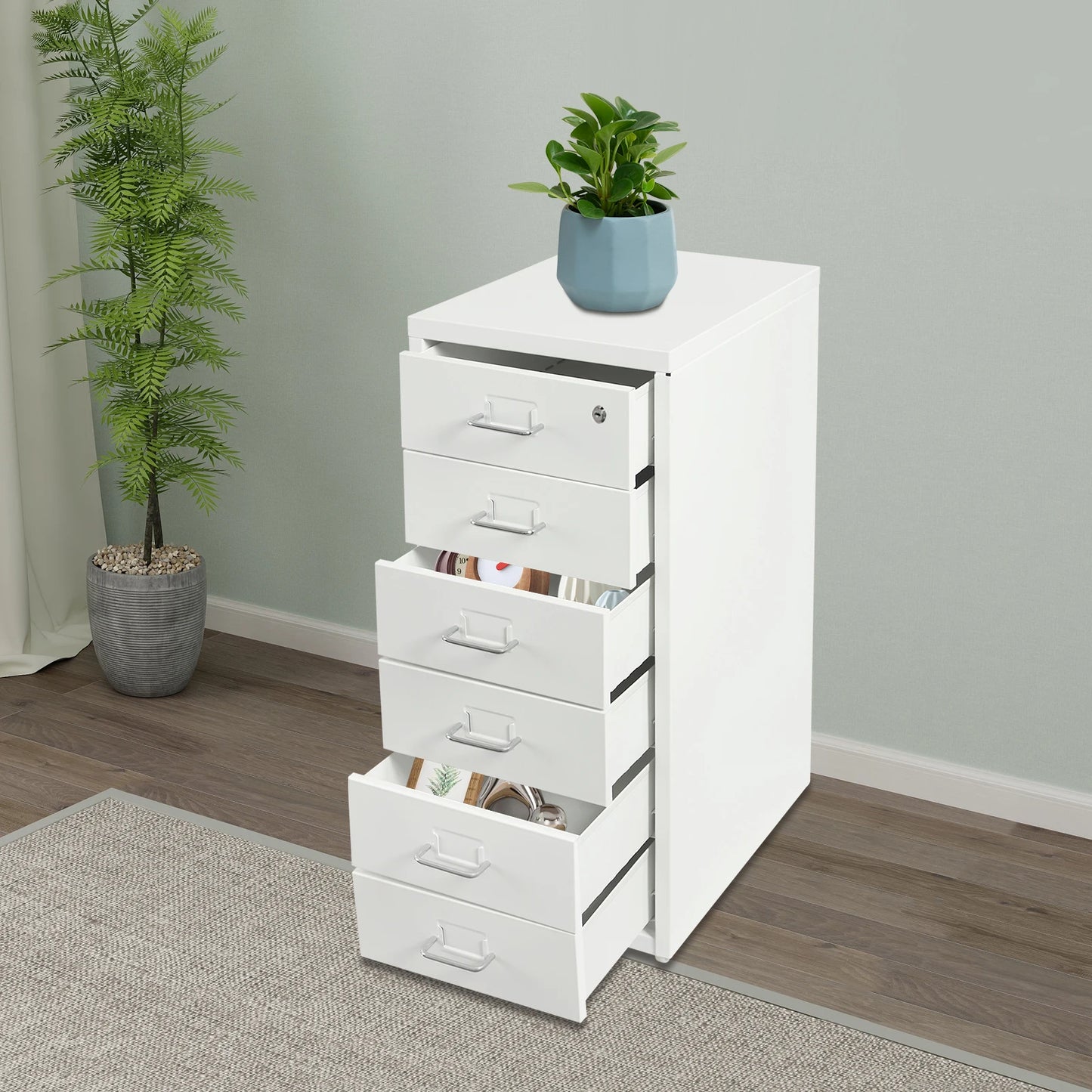 Six Drawer File Cabinet With Lock And Wheels For Office
