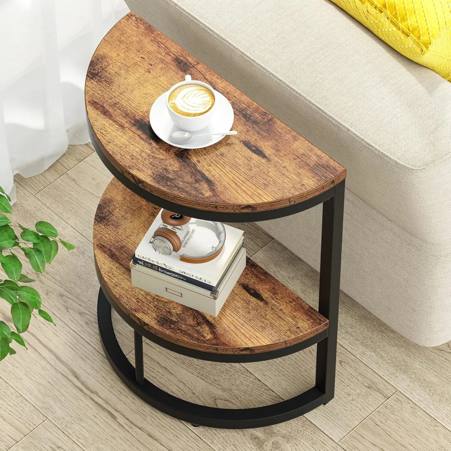 Little Tree Two Tier Semi Circle End Table With Storage