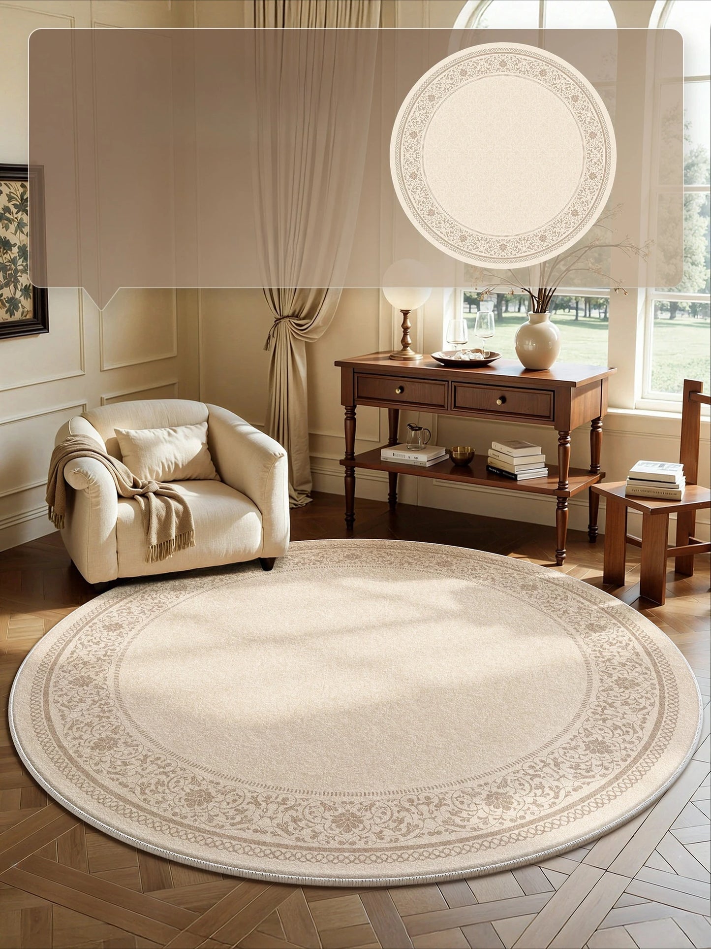 French Style Round Fluffy Plush Carpet for Living Room