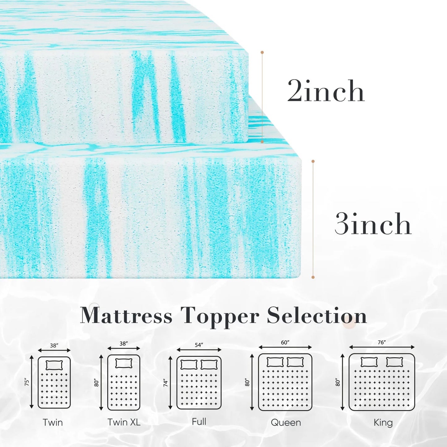 JHK Memory Foam Mattress Topper Gel Cooling Soft Breathable