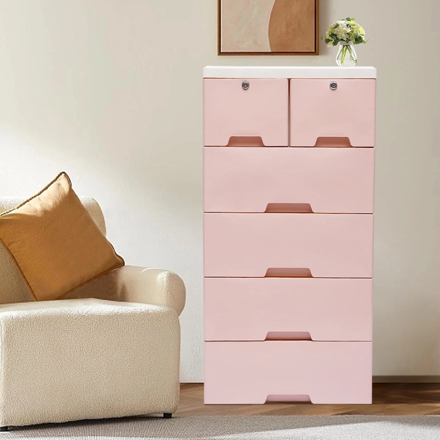 Six Drawer Plastic Dresser Storage Tower For Home Office Bedroom